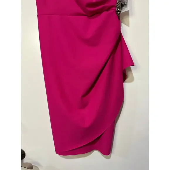 Alex Evenings Side Ruched Cocktail Dress Fuschia Sz. 6 NWT Embellished Faux Wrap - Picture 5 of 12
